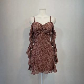 tube ethnic flare shirring off-shoulder mini dress