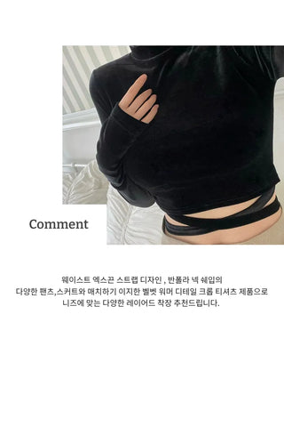 Velour X-string Ribbon Strap Warmer Long Sleeve Crop Top