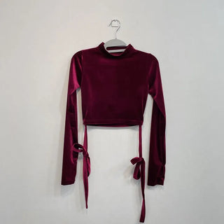 Velour X-string Ribbon Strap Warmer Long Sleeve Crop Top