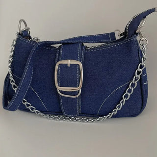 Nia Two-Way Denim Stitch Chain Mini Hobo Shoulder Bag in
