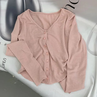 Fogni Wool Roll Button Long Sleeve Slim Cardigan