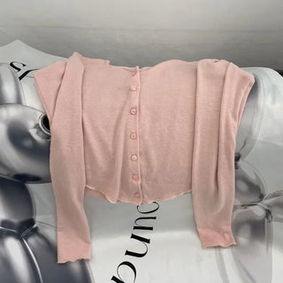 Fogni Wool Roll Button Long Sleeve Slim Cardigan