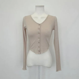 Fogni Wool Roll Button Long Sleeve Slim Cardigan