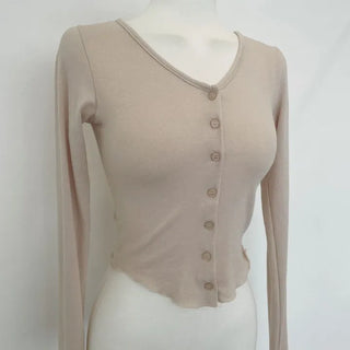 Fogni Wool Roll Button Long Sleeve Slim Cardigan