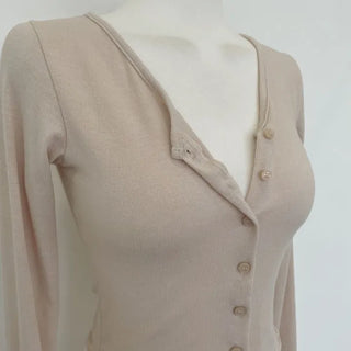 Fogni Wool Roll Button Long Sleeve Slim Cardigan