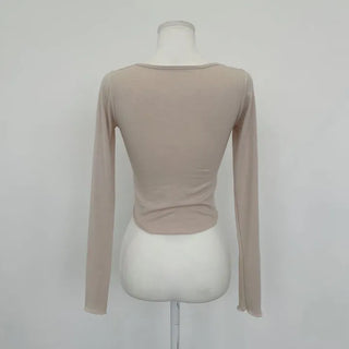 Fogni Wool Roll Button Long Sleeve Slim Cardigan