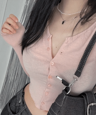 Fogni Wool Roll Button Long Sleeve Slim Cardigan