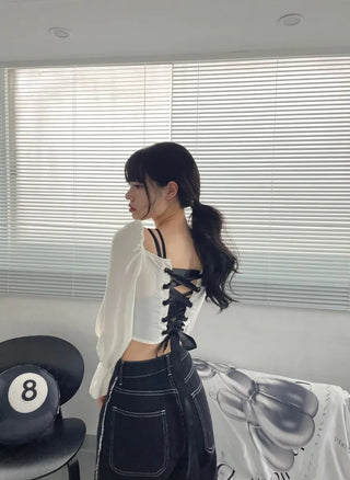 Stitch Line Semi-Uneven Wide Denim Cotton Pants