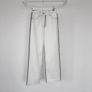 Stitch Line Semi-Uneven Wide Denim Cotton Pants