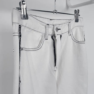 Stitch Line Semi-Uneven Wide Denim Cotton Pants