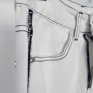 Stitch Line Semi-Uneven Wide Denim Cotton Pants