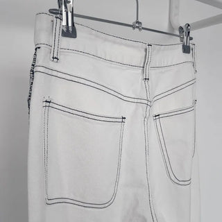 Stitch Line Semi-Uneven Wide Denim Cotton Pants