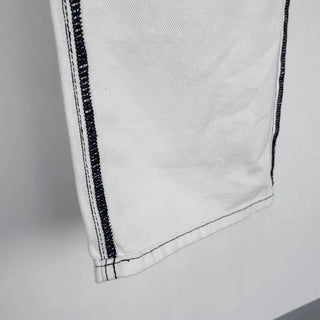 Stitch Line Semi-Uneven Wide Denim Cotton Pants