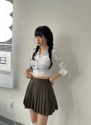 Pipi Collar Crop Preppy Pintuck Fit Shirt