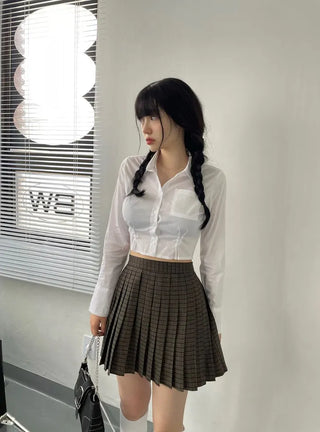 Pipi Collar Crop Preppy Pintuck Fit Shirt