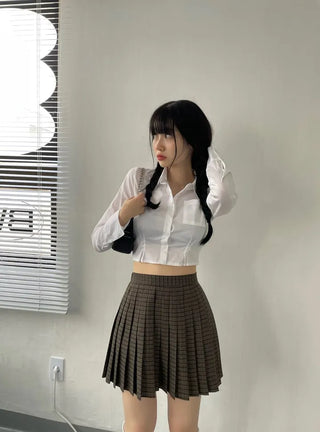 Pipi Collar Crop Preppy Pintuck Fit Shirt