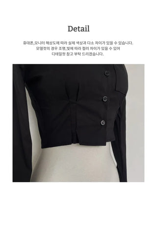 Pipi Collar Crop Preppy Pintuck Fit Shirt