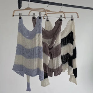 Nana See-through Stripe Loose-fit Lip Neck Knit