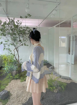 Nana See-through Stripe Loose-fit Lip Neck Knit