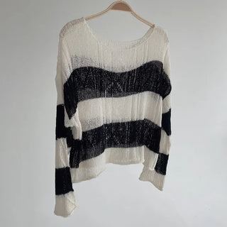 Nana See-through Stripe Loose-fit Lip Neck Knit