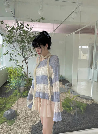 Nana See-through Stripe Loose-fit Lip Neck Knit