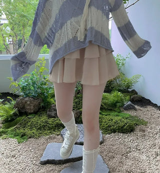 Nana See-through Stripe Loose-fit Lip Neck Knit