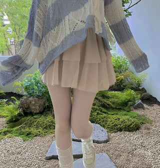 Nana See-through Stripe Loose-fit Lip Neck Knit