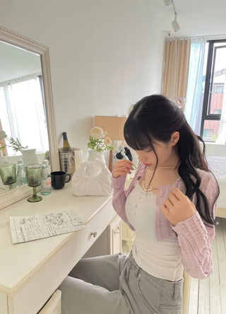 Bella Pearl Layered Wrinkle Loose Bolero Cardigan