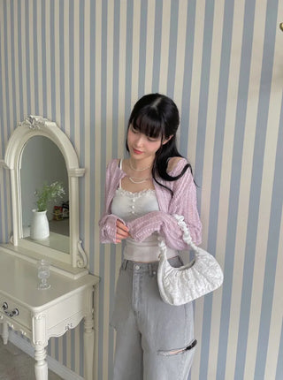 Bella Pearl Layered Wrinkle Loose Bolero Cardigan