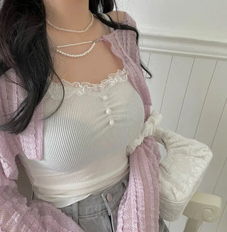 Bella Pearl Layered Wrinkle Loose Bolero Cardigan