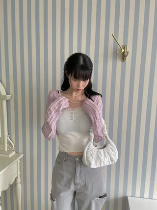 Bella Pearl Layered Wrinkle Loose Bolero Cardigan