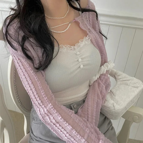 Bella Pearl Layered Wrinkle Loose Bolero Cardigan