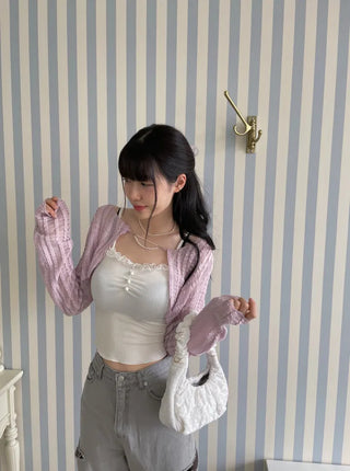 Bella Pearl Layered Wrinkle Loose Bolero Cardigan