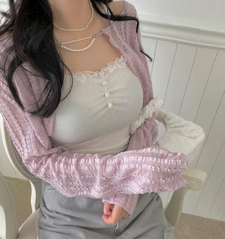 Bella Pearl Layered Wrinkle Loose Bolero Cardigan