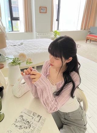 Bella Pearl Layered Wrinkle Loose Bolero Cardigan