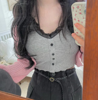 Nipo Lace Wave Button Sleeveless