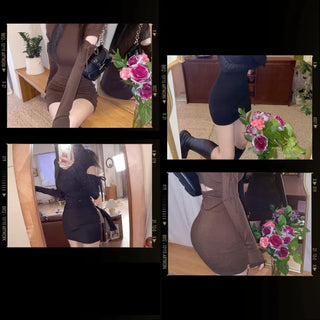 Rona Pola shoulder slit warmer back slit one-piece dress