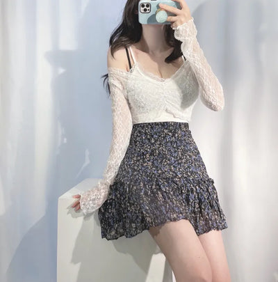 Soft spandex lace layered sleeveless strappy top in