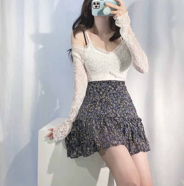 Soft spandex lace layered sleeveless strappy top in