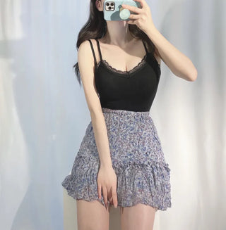 Soft spandex lace layered sleeveless strappy top in