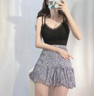 Soft spandex lace layered sleeveless strappy top in