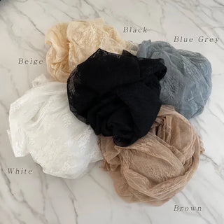 Flower sheer mesh layered wave lace blouse