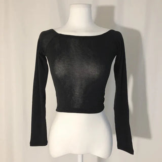 Jane See-Through Spandex Tight Off-Shoulder Lip Neck Two-Way T-Shirt