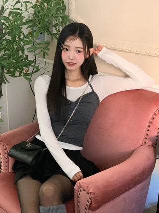 Diver Boat Neck Fleece T-shirt Ribbon Bustier Layered Set