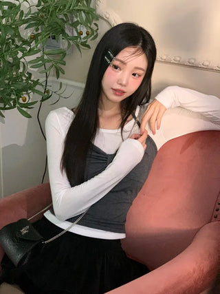 Diver Boat Neck Fleece T-shirt Ribbon Bustier Layered Set