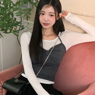 Diver Boat Neck Fleece T-shirt Ribbon Bustier Layered Set