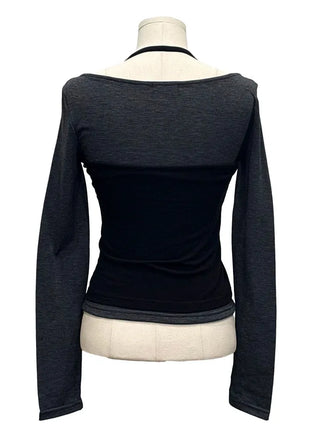 Diver Boat Neck Fleece T-shirt Ribbon Bustier Layered Set