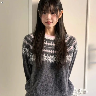Lilu Nordic Hairy Round Color Block Knit