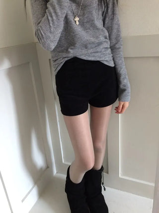 Ible High Neck Polar Diagonal Button Shirring Long Sleeve T-Shirt