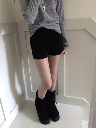 Ible High Neck Polar Diagonal Button Shirring Long Sleeve T-Shirt
